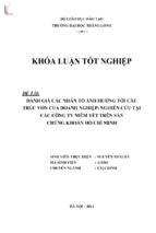 đánh giá các nhân tố ảnh hưởng tới cấu trúc vốn của doanh nghiệp nghiên cứu tại các công ty niêm yết trên sàn chứng khoán hồ chí minh