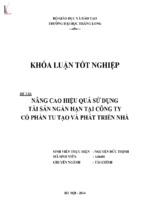 Nâng cao hiệu quả sử dụng tài sản ngắn hạn tại công ty cổ phần tu tạo và phát triển nhà