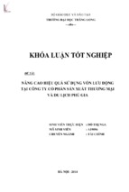 Nâng cao hiệu quả sử dụng vốn lưu động tại công ty cổ phần sản xuất thương mại và du lịch phú gia