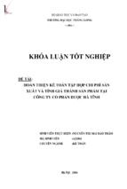 Hoàn thiện kế toán tập hợp chi phí sản xuất và tính giá thành sản phẩm xây lắp tại công ty cổ phần dược hà tĩnh