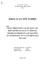 Hoàn thiện công tác kế toán tập hợp chi phí sản xuất và tính giá thành sản phẩm xây lắp tại công ty cổ phần đầu tư và xây dựng số 6 hà nam