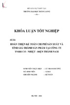 Hoàn thiện kế toán chi phí sản xuất và tính giá thành sản phẩm tại công ty tnhh cơ   nhiệt   điện thành nam