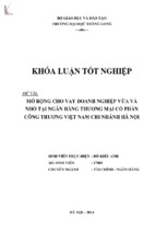 Mở rộng cho vay doanh nghiệp vừa và nhỏ tại ngân hàng thương mại cổ phần công thương việt nam chi nhánh hà nội