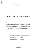 Hoàn thiện kế toán chi phí sản xuất và tính giá thành sản phẩm xây lắp tại công ty cổ phần xây dựng hải vân