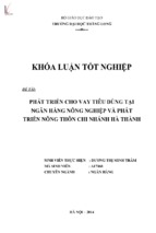 Phát triển cho vay tiêu dùng tại ngân hàng nông nghiệp và phát triển nông thôn chi nhánh hà thành