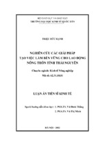 Nghiên cứu các giải pháp tạo việc làm bền vững cho lao động nông thôn tỉnh thái nguyên