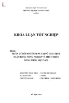 Quản lý rủi ro tín dụng tại sở giao dịch ngân hàng nông nghiệp và phát triển nông thôn việt nam