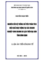 Nghiên cứu hệ thống chỉ tiêu phân tích hiệu quả hoạt động tại các doanh nghiệp kinh doanh du lịch trên địa bàn tỉnh bình định