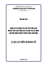 đánh giá tác động của các yếu tố nội sinh đến kết quả hoạt động của các hợp tác xã trong lĩnh vực nông nghiệp ở đồng bằng sông hồng