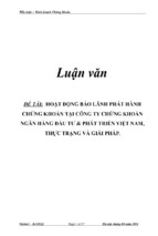 Hoạt động bảo lãnh phát hành chứng khoán tại công ty chứng khoán ngân hàng đầu tư và phát triển việt nam, thực trạng và giải pháp