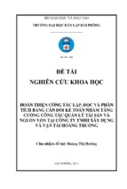 Hoàn thiện công tác lập, đọc và phân tích bảng cân đối kế toán nhằm tăng cường công tác quản lý tài sản và nguồn vốn tại công ty tnhh xây dựng và vận tải hoàng trường