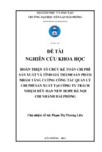 Hoàn thiện tổ chức kế toán chi phí sản xuất và tính giá thành sản phẩm nhằm tăng cường công tác quản lý chi phí sản xuất tại công ty tnhh new hope hà nội