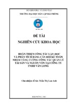 Hoàn thiện công tác lập, đọc và phân tích bảng cân đối kế toán nhằm tăng cường công tác quản lý tài sản và nguồn vốn tại công ty tnhh vân long