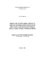 Phân lập, tuyển chọn chủng vi khuẩn acetobacter xylinum có khả năng tạo màng bacterial cellulose có đặc tính dai mỏng