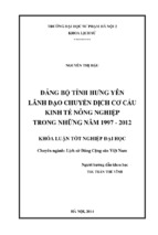đảng bộ tỉnh hưng yên lãnh đạo chuyển dịch cơ cấu kinh tế nông nghiệp trong những năm 1997   2012