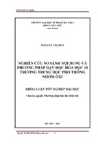 Nghiên cứu so sánh nội dung và phương pháp dạy học hóa học 10 trường trung học phổ thông nhóm oxi