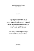 Vận dụng phương pháp phát hiện và giải quyết vấn đề trong dạy học chương nhóm nitơ lớp 11 nâng cao
