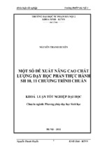 Một số đề xuất nâng cao chất lượng dạy học phần thực hành sinh học 10, 11 chương trình chuẩn
