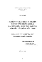 Nghiên cứu đặc điểm di truyền một số tính trạng khi lai các dòng lúa đuợc tạo ra bằng đột biến với giống gốc tdb06