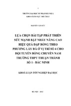 Lựa chọn bài tập phát triển sức mạnh bật nhảy nâng cao hiệu quả đập bóng theo phương lấy đà ở vị trí số 4 cho đội tuyển bóng chuyền nam trường thpt thuận thành số 1   bắc ninh