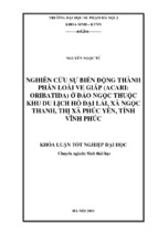 Nghiên cứu sự biến động thành phần loài ve giáp (acari oribatida) ở đảo ngọc thuộc khu du lịch hồ đại lải, xã ngọc thanh, thị xã phúc yên   tỉnh vĩnh phúc