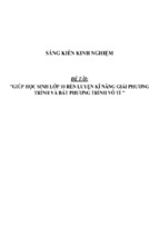 Sáng kiến kinh nghiệm skkn giúp hs rèn luyện kỹ năng giải phương trình và bất phương trình vô tỉ