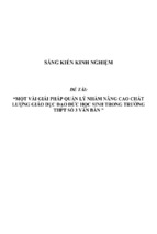 Sáng kiến kinh nghiệm quản lý một vài giải pháp nâng cao chất lượng đạo đức học sinh trong trường thpt