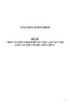 Sáng kiến kinh nghiệm một vài kinh nghiệm rèn kỹ năng làm văn nghị luận văn học cho học sinh lớp 12