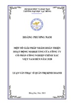 Luận văn thạc sĩ Một số giải pháp nhằm hoàn thiện hoạt động marketing của công ty cổ phần công nghiệp chính xác việt nam đến năm 2020