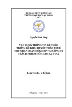 Luận văn thạc sĩ Vận dụng thông tin kế toán trong kê khai quyết toán thuế thu nhập doanh nghiệp tại công ty trách nhiệm hữu hạn k.j vina