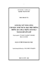 Luận án tiến sĩ giáo dục học giáo dục kỹ năng sống cho học sinh trung học phổ thông qua hoạt động giáo dục ngoài giờ lên lớp