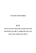 Sáng kiến kinh nghiệm  nâng cao chất lượng việc giải bài tập về tìm thành phần chưa biết của phép tính cộng, trừ, nhân, chia cho học sinh lớp 3a