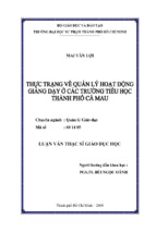 Thực trạng về quản lý hoạt động giảng dạy ở các trường tiểu học thành phố cà mau