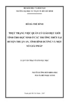 Thực trạng việc quản lý giáo dục giới tính cho học sinh ở các trường thcs tại huyện thuận an, tỉnh bình dương và một số giải pháp