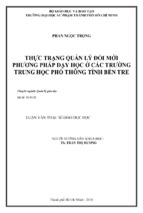 Thực trạng quản lý đổi mới phương pháp dạy học ở các trường trung học phổ thông tỉnh bến tre