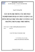 Xây dựng hệ thống câu hỏi trắc nghiệm khách quan chất lượng cao dùng để dạy học hóa học 12 nâng cao trường trung học phổ thông