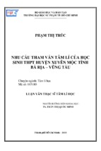 Nhu cầu tham vấn tâm lí của học sinh thpt huyện xuyên mộc tỉnh bà rịa – vũng tàu