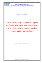 Tiềm năng, thực trạng và định hướng khai thác tài nguyên du lịch tỉnh long an theo hướng phát triển bền vững