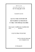 Quản lý nhà nước đối với bảo vệ động vật hoang dã từ thực tiễn tỉnh Quảng Bình