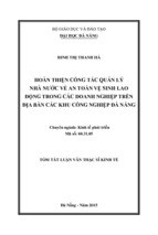 Hoàn thiện công tác quản lý nhà nước về an toàn vệ sinh lao động trong các doanh nghiệp trên địa bàn các khu công nghiệp đà nẵng