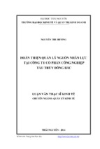 Hoàn thiện quản lý nguồn nhân lực tại công ty cổ phần công nghiệp tàu thủy đông bắc