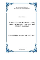 Nghiên cứu ảnh hưởng của công nghệ chế tạo lên tính nhạy khí của dây nano zno