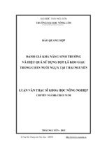 đánh giá khả năng sinh trưởng và hiệu quả sử dụng bột lá keo giậu trong chăn nuôi ngựa tại thái nguyên