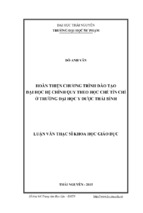 Hoàn thiện chương trình đào tạo đại học hệ chính quy theo học chế tín chỉ ở trường đại học y dược thái bình