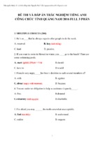 đề thi và đáp án trắc nghiệm tiếng anh công chức tỉnh quảng nam 2016 full 3 phần (trắc nghiệm + đọc hiểu + điền từ) giải chi tiết