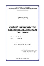 Nghiên cứu phát triển bền vững du lịch sinh thái thành phố đà lạt tỉnh lâm đồng