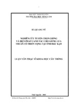 Nghiên cứu tuyển chọn giống và biện pháp canh tác cho giống lúa thuần có triển vọng tại tỉnh bắc kạn