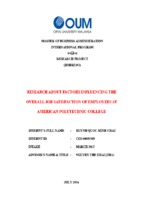 Research about factors influencing the overall job satisfaction of employees at american polytechnic college