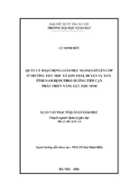 Quản lý hoạt động giáo dục ngoài giờ lên lớp ở trường tiểu học xã kim thái, huyện vụ bản, tỉnh nam định theo hướng tiếp cận phát triển năng lực học sinh