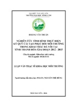 Nghiên cứu tình hình thực hiện ký quỹ cải tạo phục hồi môi trường trong khai thác đá vôi tại tỉnh thanh hóa giai đoạn 2012 – 2015